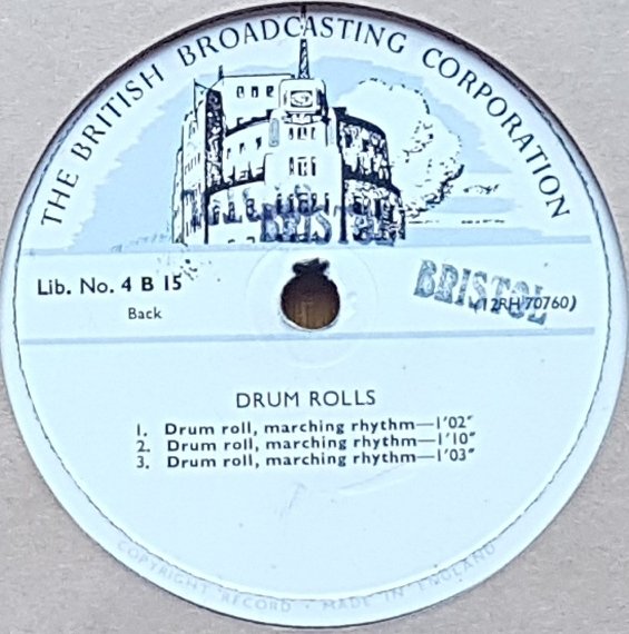 4 B 15 Drums Not registered from the BBC records and Tapes library Label